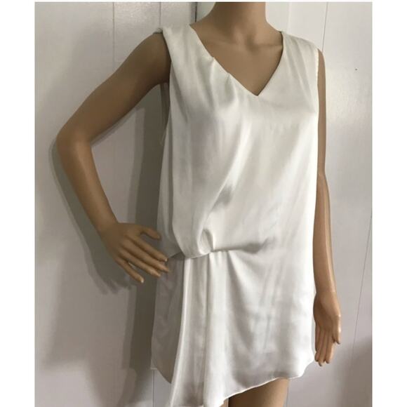 Dolan Top Womens Small White Satin V Neck Gathered Asymmetrical Anthropologie - Picture 3 of 12